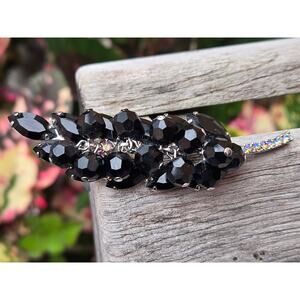 Vintage Juliana Black Crystal Leaf Brooch AB Rhinestone Cha Cha Bead Cluster